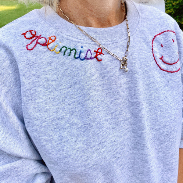 Heather Grey Crewneck with Rainbow Stitching