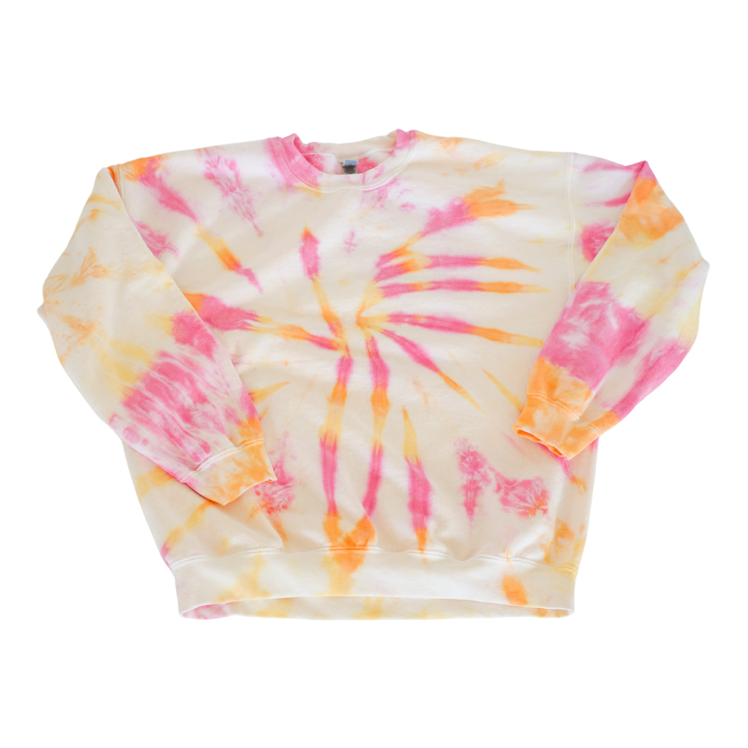 "Build Me up Buttercup" Orange, Yellow and Pink Tie Dye Crewneck